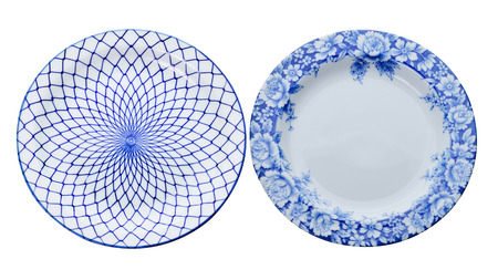 Painted plate isolated on whiteの写真素材