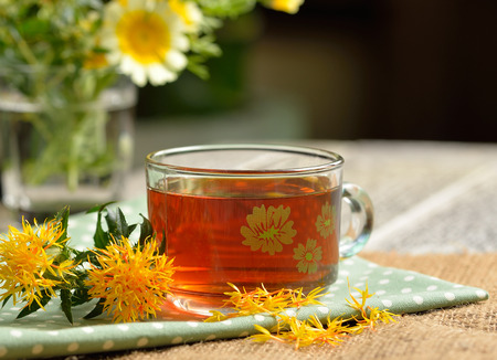 Safflower herbal tea for reducing blood pressure.の写真素材