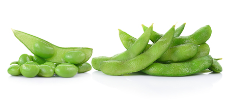 Green soybeans isolated on white background.の写真素材