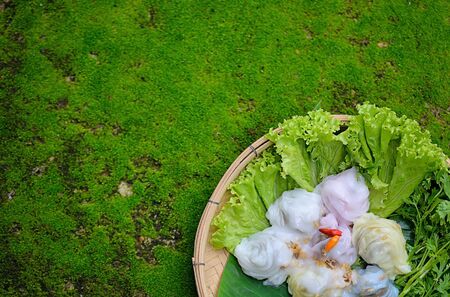 Thai desserts steam rice starch and fill with Crushed peanuts, sweet flavorの写真素材