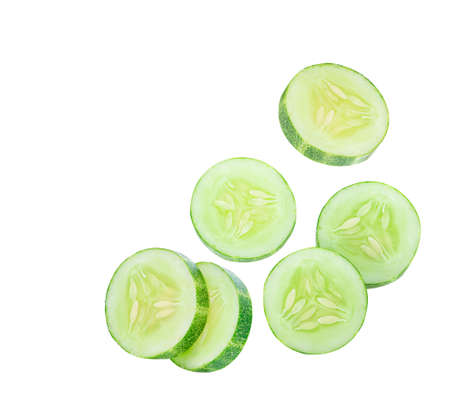 Cucumber slices isolated on white background.の写真素材