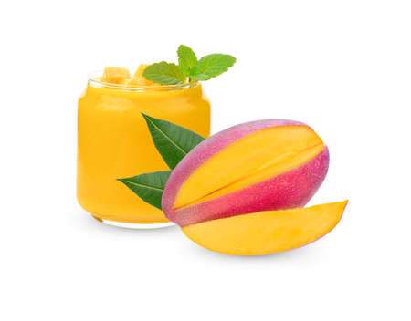 Mango Smoothie isolated on white backgroundの写真素材