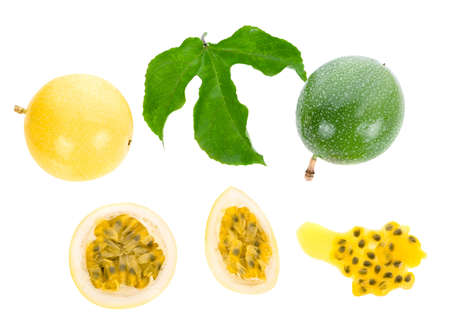 Passion fruit top view isolated on white background.の写真素材