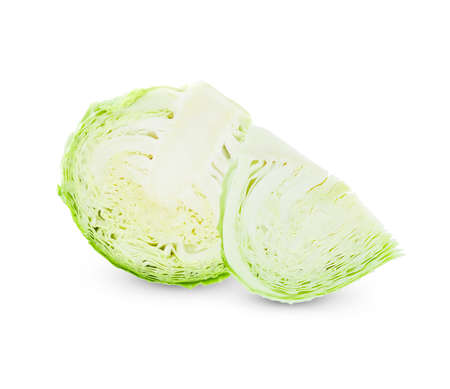 whole green cabbage isolated on whiteの写真素材