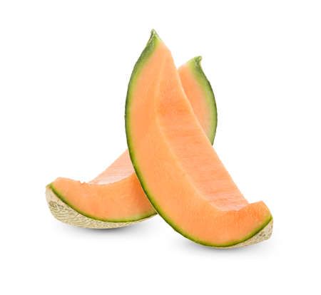 Rip cantaloupe isolated on white backgroundの写真素材