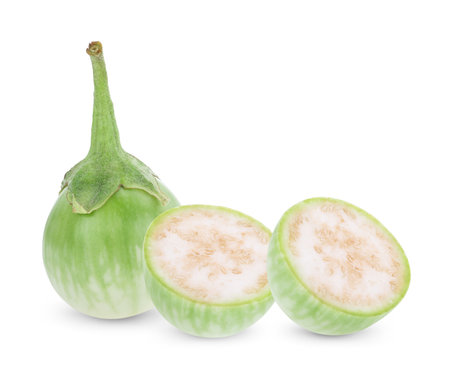 Green eggplant isolated on white backgroundの写真素材