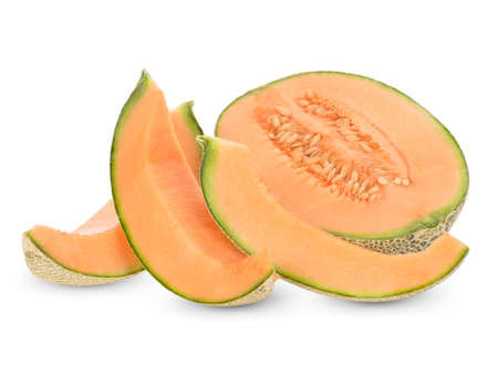 Rip cantaloupe isolated on white backgroundの写真素材