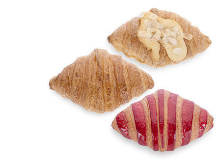 croissant top view isolated on white backgroundの写真素材