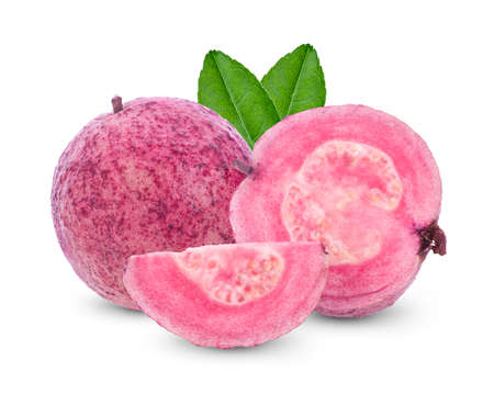 Red guava isolated on white backgroundの写真素材