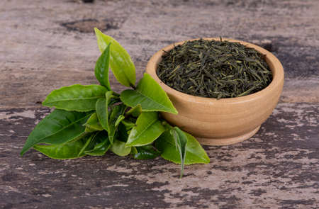 dried tea leaves isolated on a backgroundの写真素材