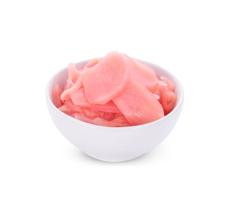 pickled ginger isolated on white backgroundの写真素材