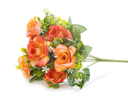 Artificial flowers rose isolated on white backgroundの写真素材