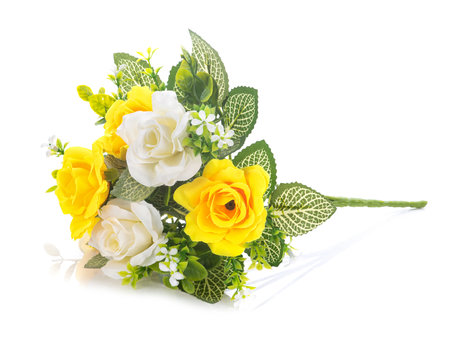 Artificial flowers rose isolated on white backgroundの写真素材