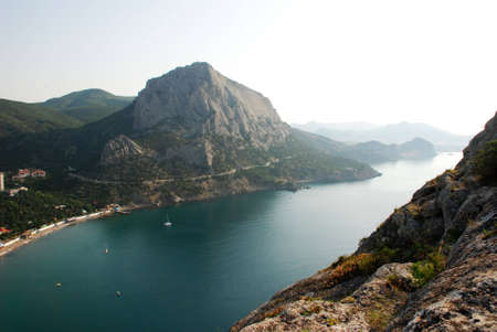 Sea bay between mountainsの写真素材