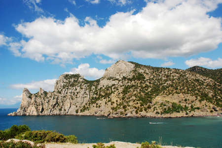 Sea bay and mountain in summer sunny dayの写真素材