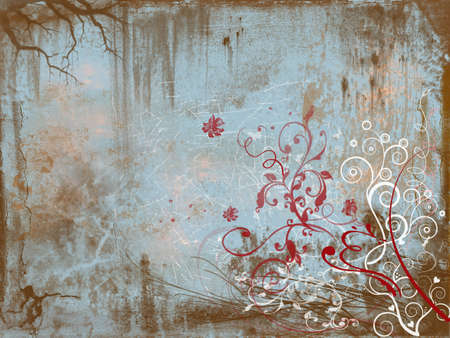 Grunge flowers on a blue-brown backgroundの写真素材
