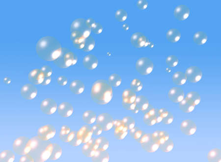 3D generated bubbles on blue gradient backgroundの写真素材