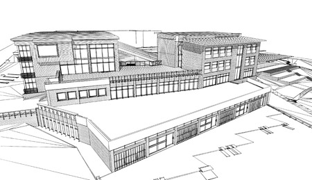 Pencil sketch of a public buildingの写真素材