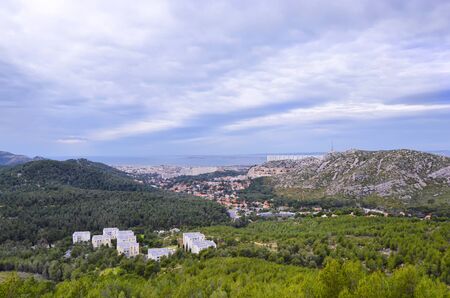 Distant view on the seaside townの写真素材