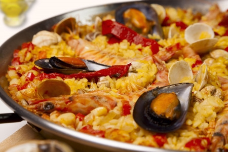 Close up of Spanish seafood rice paellaの写真素材