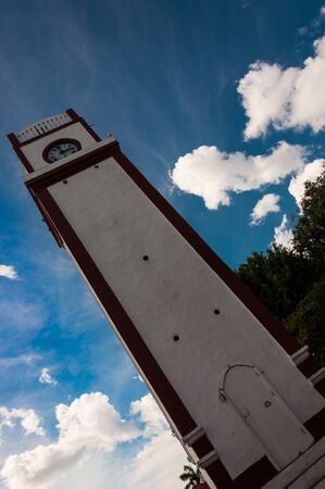 Clock tower nead Iglesia de San Miguel on Isla Cozumel, Mexicoの写真素材