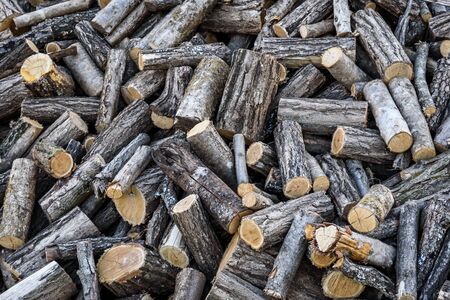 Stack of chopped wooden logsの写真素材