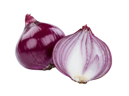 red onion isolated on white background with clipping path and full depth of fieldの写真素材