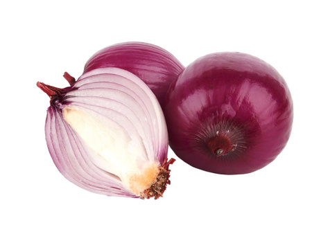 Red onion isolated on white background. Clipping path. Full depth of field.の写真素材
