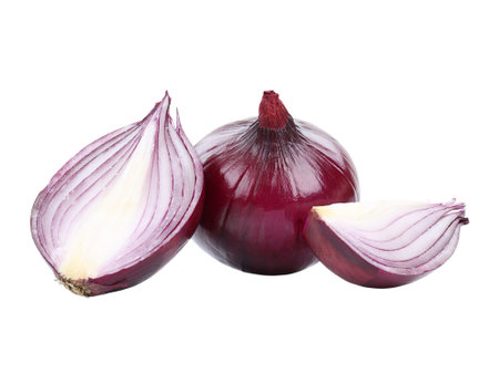 Red onion isolated on white background. Clipping Path. Full depth of field.の写真素材