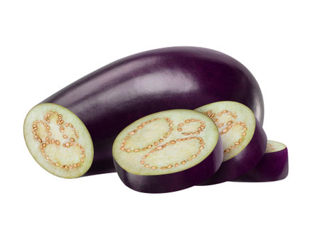 Eggplant isolated on white background. Clipping path included.の写真素材