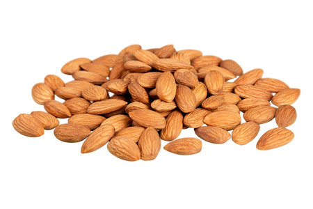 Almond nuts isolated on white background. Clipping path included.の写真素材