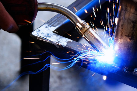 welder, craftsman, erecting technical steel Industrial steel welder in factory technicalの写真素材
