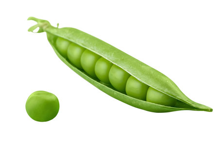 Green peas pod isolated on white background. Clipping path included.の写真素材