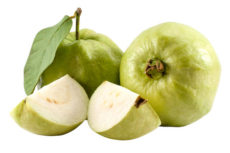Guava fruit isolated on white background. Clipping path included.の写真素材