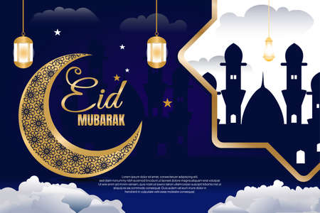 ramadan background in dark blue and gold decorated with golden lights