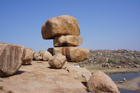 Stony bank of the river, India, Goaの写真素材
