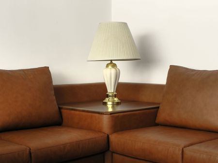 Office leather sofa with desk lampの写真素材