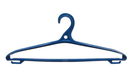 plastic clothes hanger blue isolated on white background.        の写真素材
