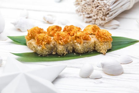 Japanese cuisine. Sushi made with rice and vegetablesの写真素材