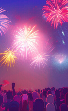 Colorful fireworks display in the night sky. New Year celebration.の素材