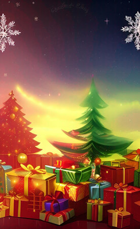 christmas background with presents and christmas tree, illustration in vector formatの素材