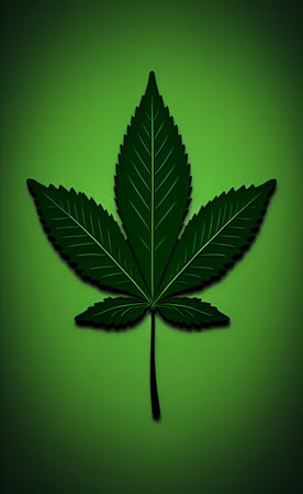 Cannabis leaf on a green background with space for text.の素材