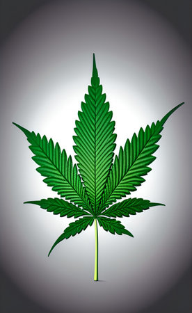 Cannabis leaf on a gray background. Green cannabis leaf.の素材