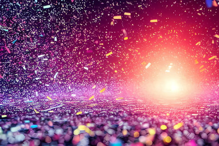 Abstract background with bokeh defocused lights and falling confettiの素材