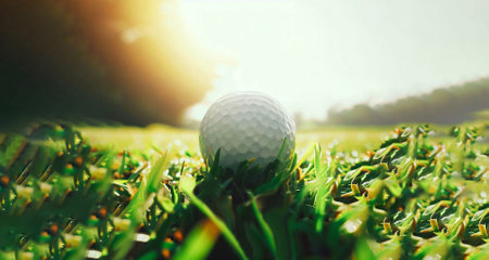 golf ball on green field bannerの素材