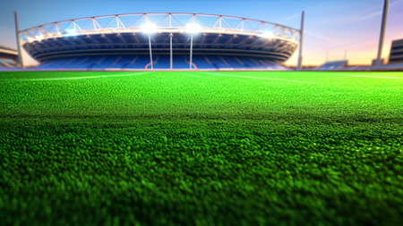 soccer or football stadium with green grass - 3d render illustrationの素材