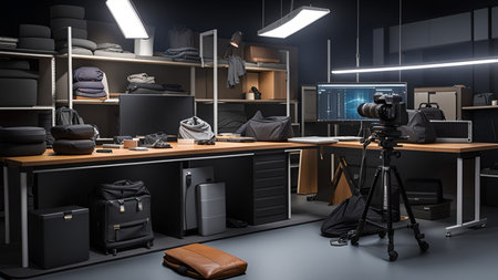 Photographic assets, camera, lens, studio set up, good quality lighting, backgroundの素材