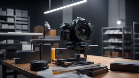 Photographic assets, camera, lens, studio set up, good quality lighting, backgroundの素材