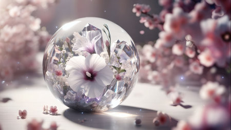 Shrub Althaea flower in glass orbの素材