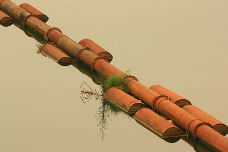 The lake surface of metal pipes